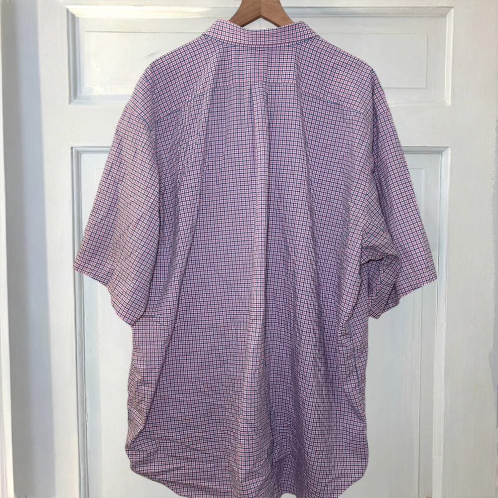 Ralph Lauren Gingham Check Men 3XLT Tall Button Down Short Sleeve Shirt Pink - Picture 5 of 8